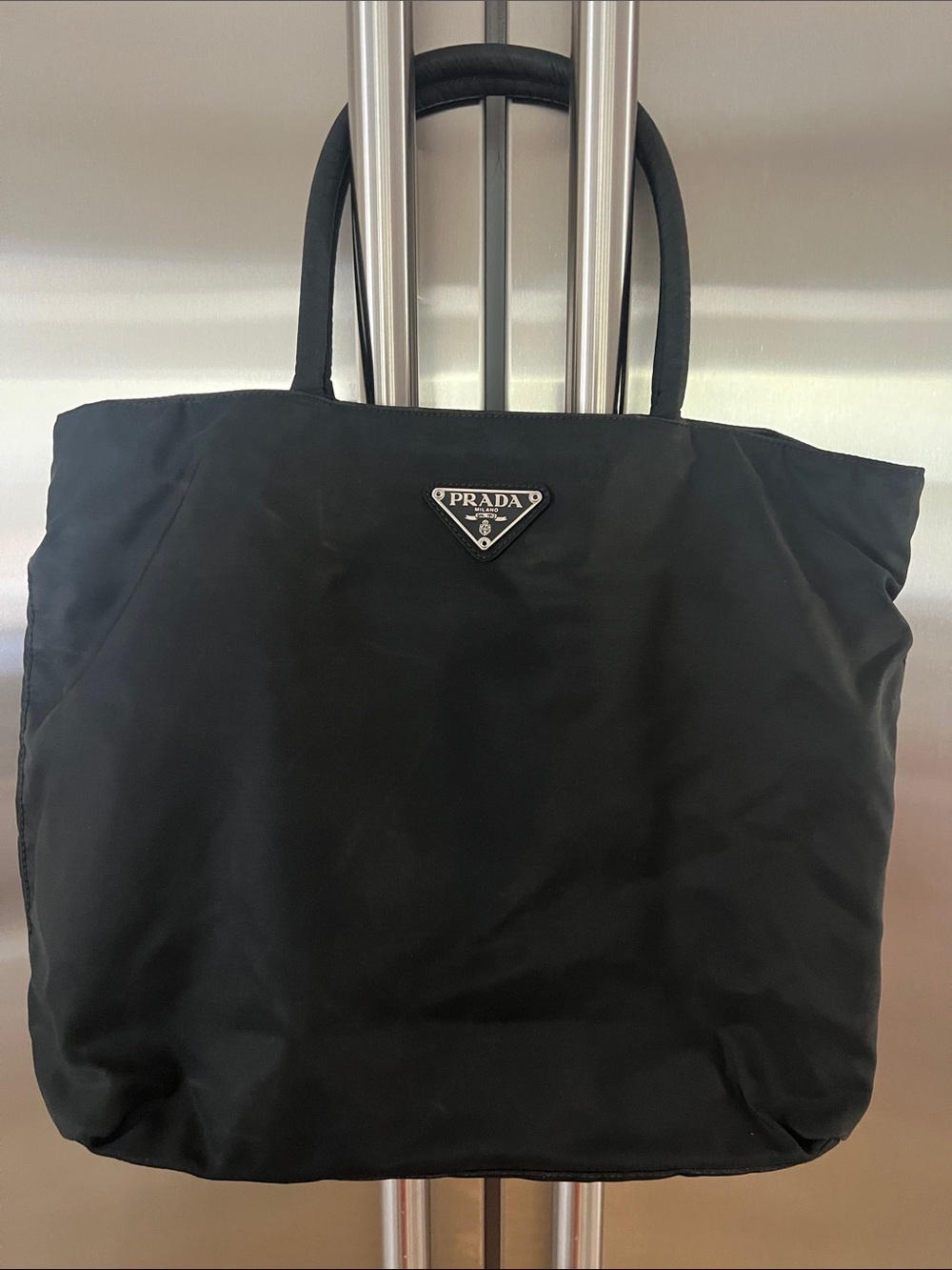Prada Black Nylon Shopper Tote with Triangle Logo